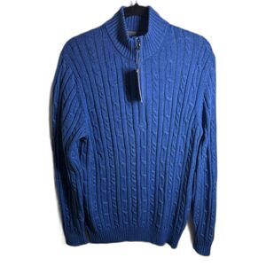 IZOD Men’s Cable-Knit Quarter-Zip Sweater Royal Blue Size M Cotton Blen